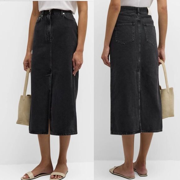 LOULOU STUDIO Size XS Rona Denim Long Skirt Organic Cotton Midi Washed Grey Gray - Picture 1 of 11